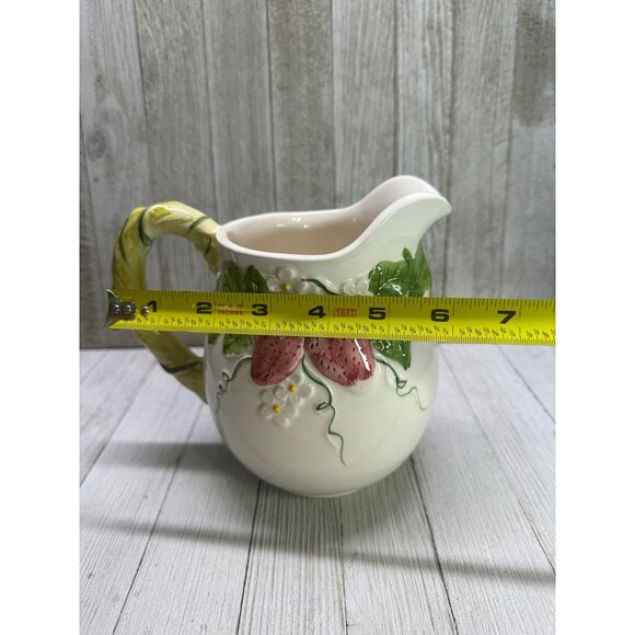 Vintage Neuwirth Pitcher Jug Porcelain Embossed Strawberry 6.5" Tall Portugal - Picture 6 of 7
